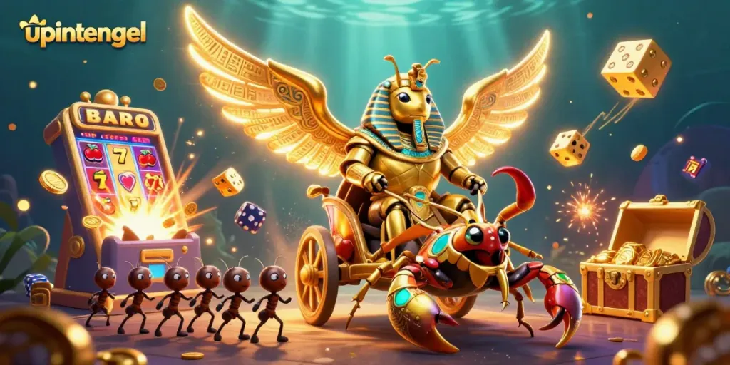 Menangkan jackpot dengan upintogel pada mesin slot yang dipenuhi koin dan simbol keberuntungan.