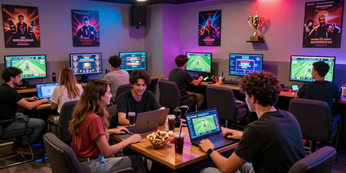 Players enjoying casino games on lotus365 platform in a lively gaming lounge.