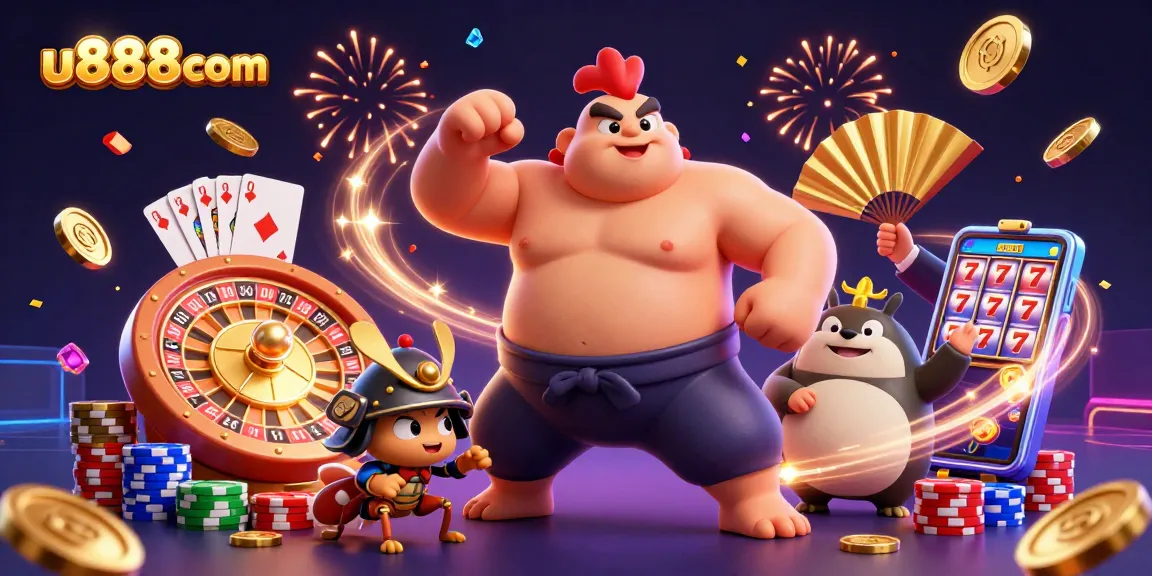 Experience the thrilling action of u888com casino with a dynamic 3D illustration showcasing vibrant characters.