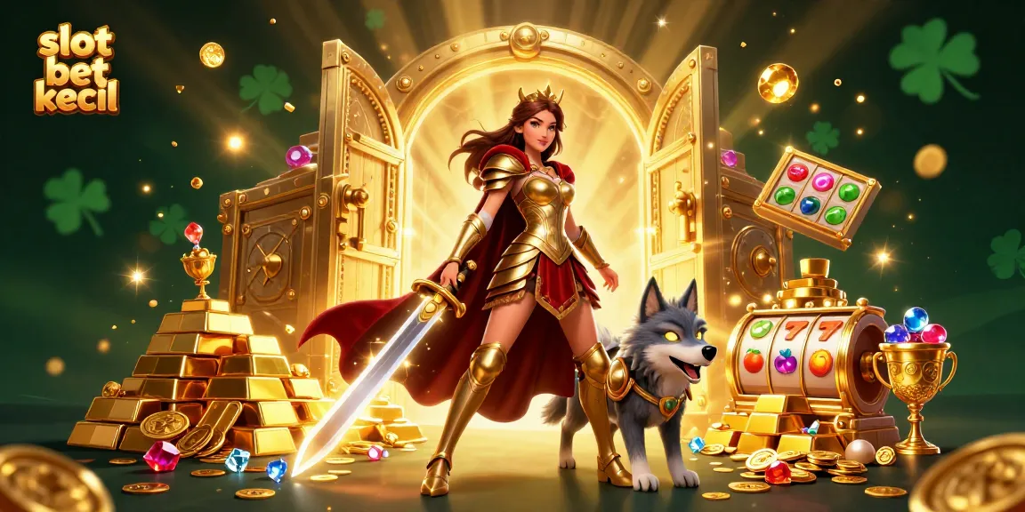 Engage with slot bet kecil gameplay featuring exciting characters amidst gold treasures and vibrant slot elements.