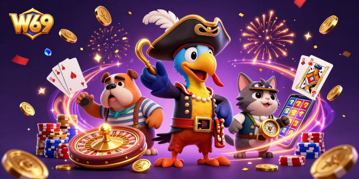 Experience thrilling gameplay at W69 with 3D casino characters embodying festive excitement.