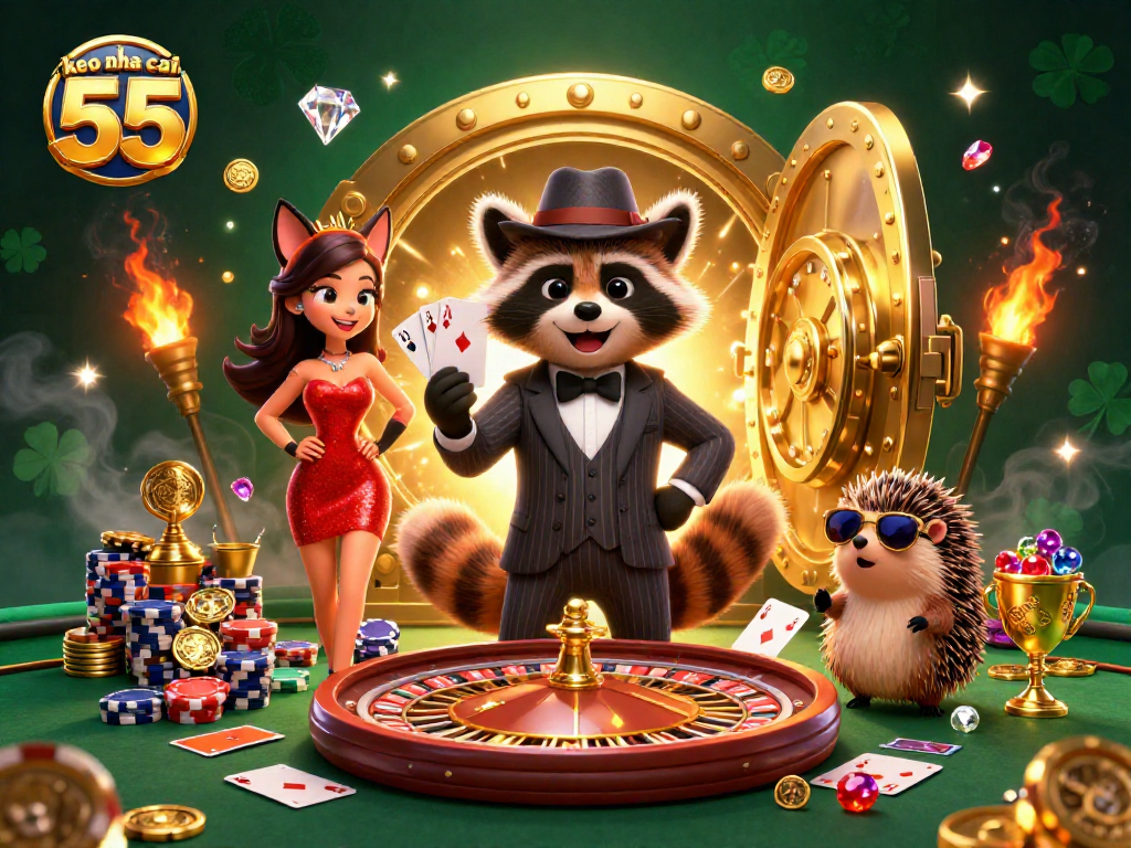 Experience the thrill of winning with keo nha cai 55, featuring dynamic characters and vibrant casino elements.