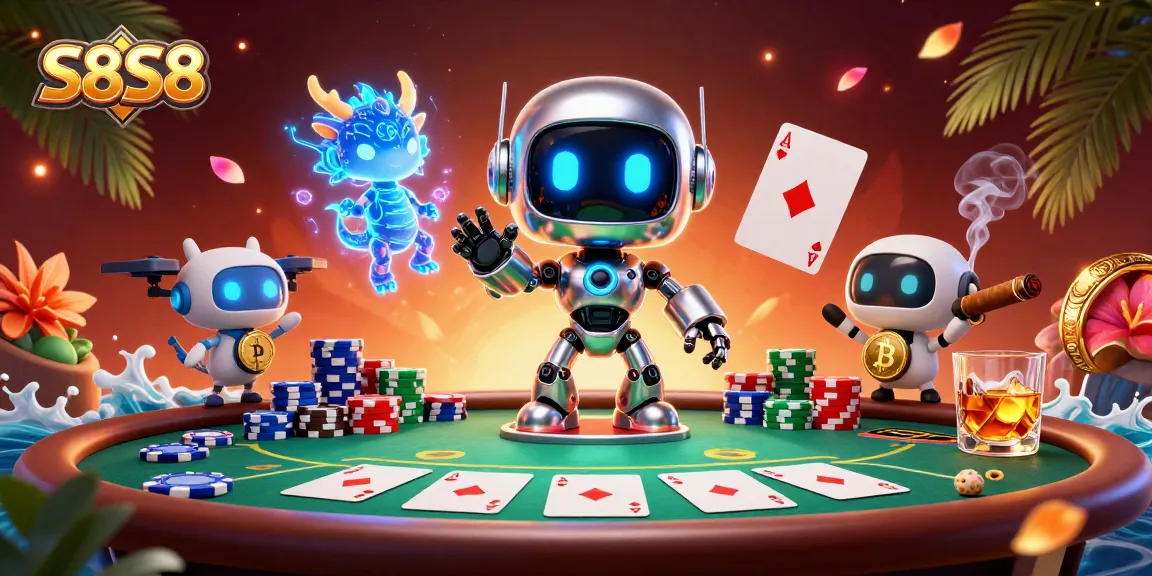 Engage with the dynamic S8S8 gaming scene featuring vibrant characters and casino elements.