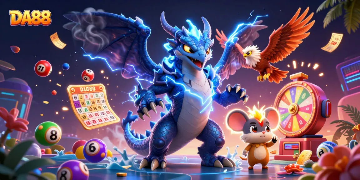 Experience the excitement of DA88 with vibrant casino elements and dynamic characters in action.