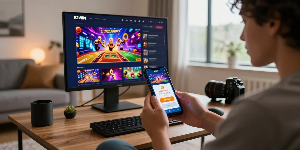 E2WIN - Người chơi hào hứng với ứng dụng cá cược trực tuyến trong không gian sang trọng.