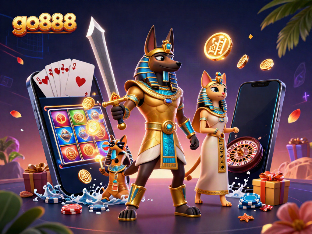Engage with interactive slot games at go888, featuring vibrant casino characters and winning possibilities.
