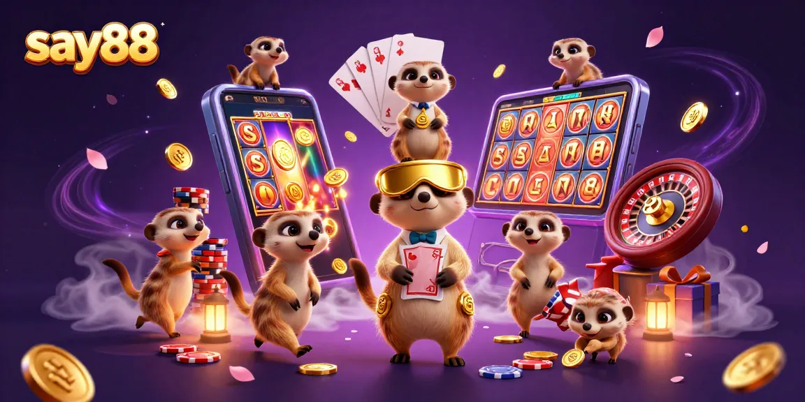 Experience the exciting world of say88 with meerkats engaging in vibrant casino operations.