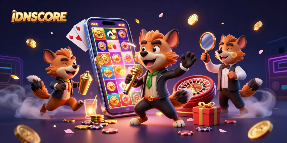 IDNSCORE offers engaging gameplay with hyenas running a vibrant comedy casino club in this immersive illustration