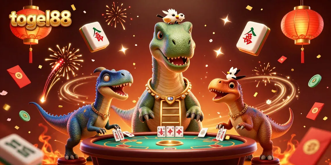 Togel88 brings excitement with a dinosaur-themed casino illustration showing playful characters at play.