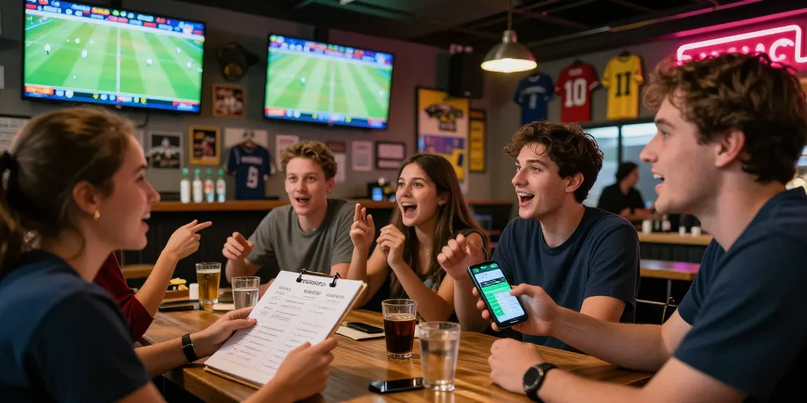 Soi kèo nhà cái insights shared among friends in a lively sports bar during a football match.