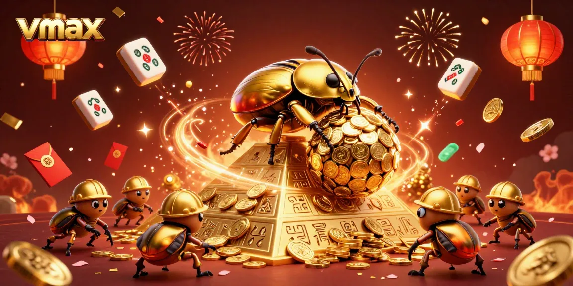 Experience luck with vmax as a golden beetle rolls treasure in a vibrant casino world.