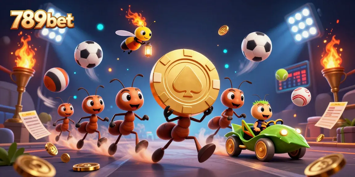 Engage with exciting games at 789bet, featuring dynamic scenes with colorful casino elements and characters.