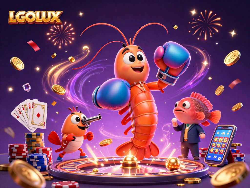 Experience thrilling gameplay with LGOLUX featuring mantis and pistol shrimp in an exciting casino scene.