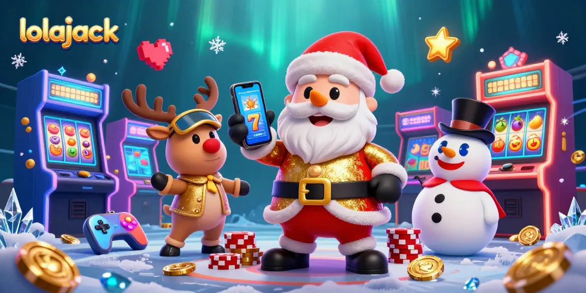 Experience the excitement of lolajack with Santa Claus and friends in a vibrant casino scene.