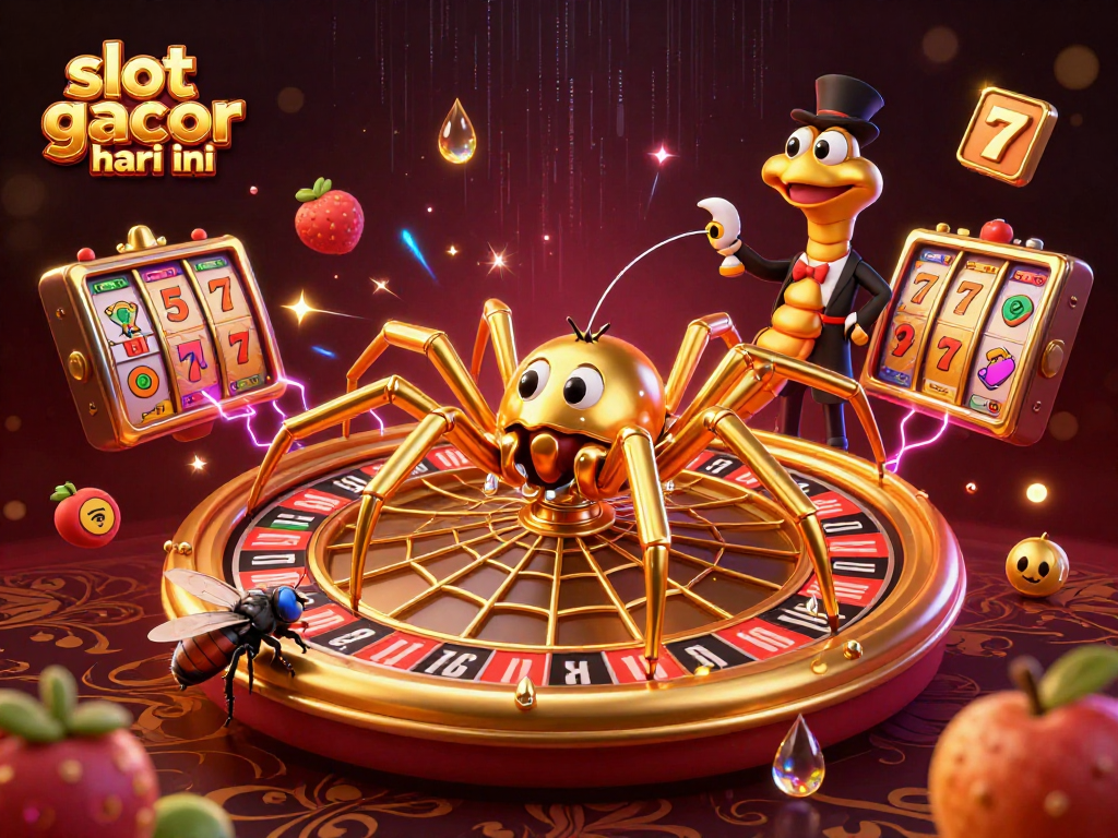Experience gaming excitement with slot gacor hari ini featuring a vibrant illustration of a spider and fly.