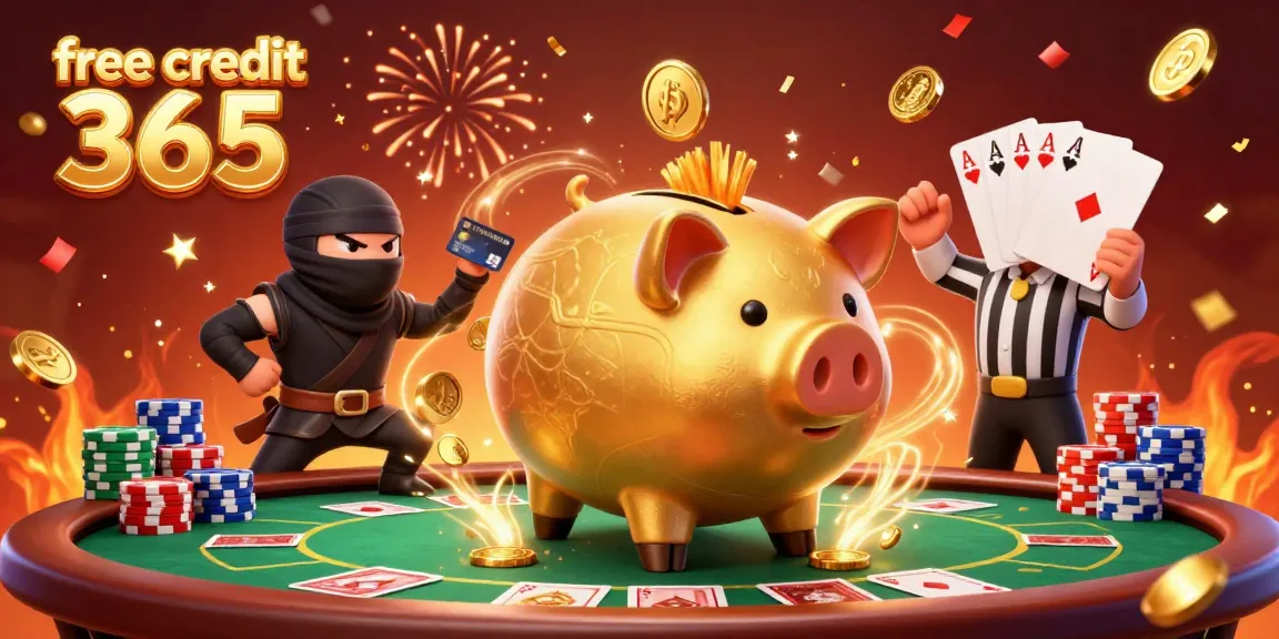 Experience the excitement of free credit 365 as characters battle in a vibrant casino scene.