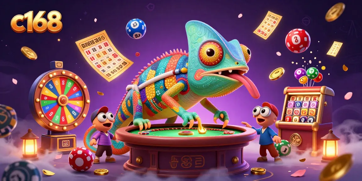 Immerse in vibrant gaming action at c168 with colorful elements like golden tickets, balls, and coins.