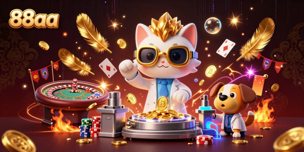 Experience thrilling gambling action with 88aa: a mad scientist cat creates wealth in a vibrant casino scene.