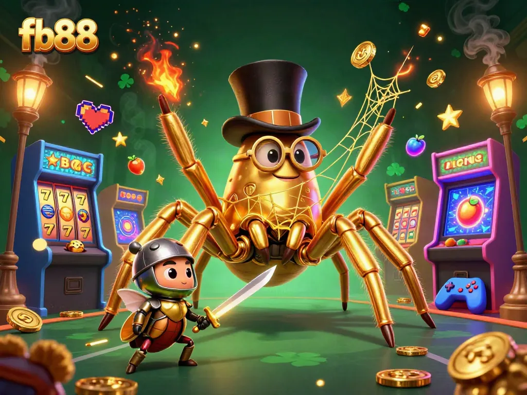 Experience the excitement at fb88's casino with a golden tarantula and beetle knight in action.