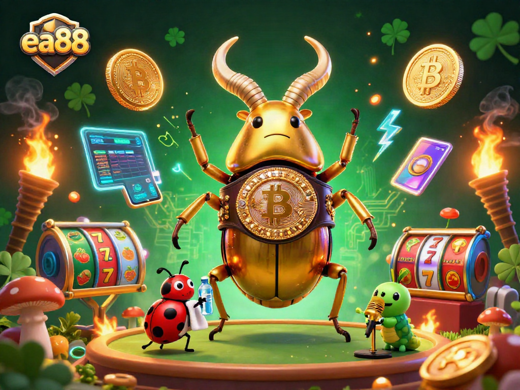 Experience the thrilling world of ea88 in this vibrant 3D cartoon casino illustration showcasing unique characters and crypto elements.