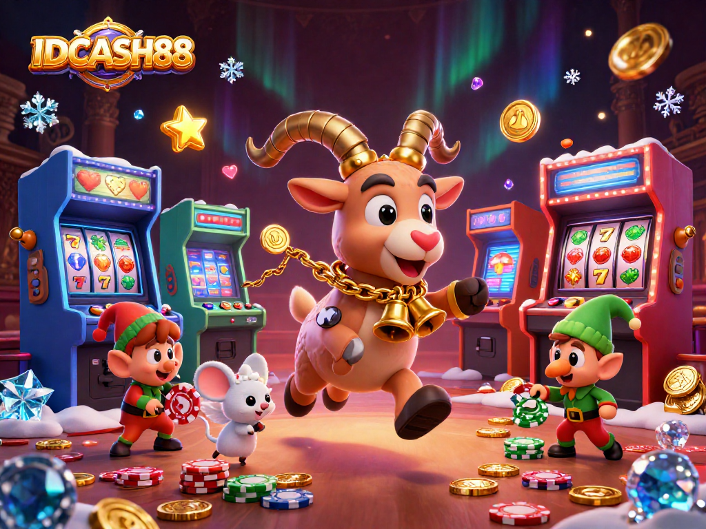 IDCASH88 immerses players in a festive casino scene filled with charming mischief and classic game elements.