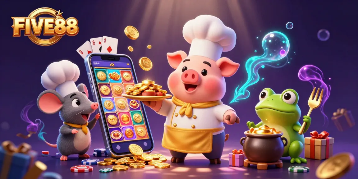 Experience the thrill at FIVE88 with immersive casino action featuring colorful slot games and golden rewards.
