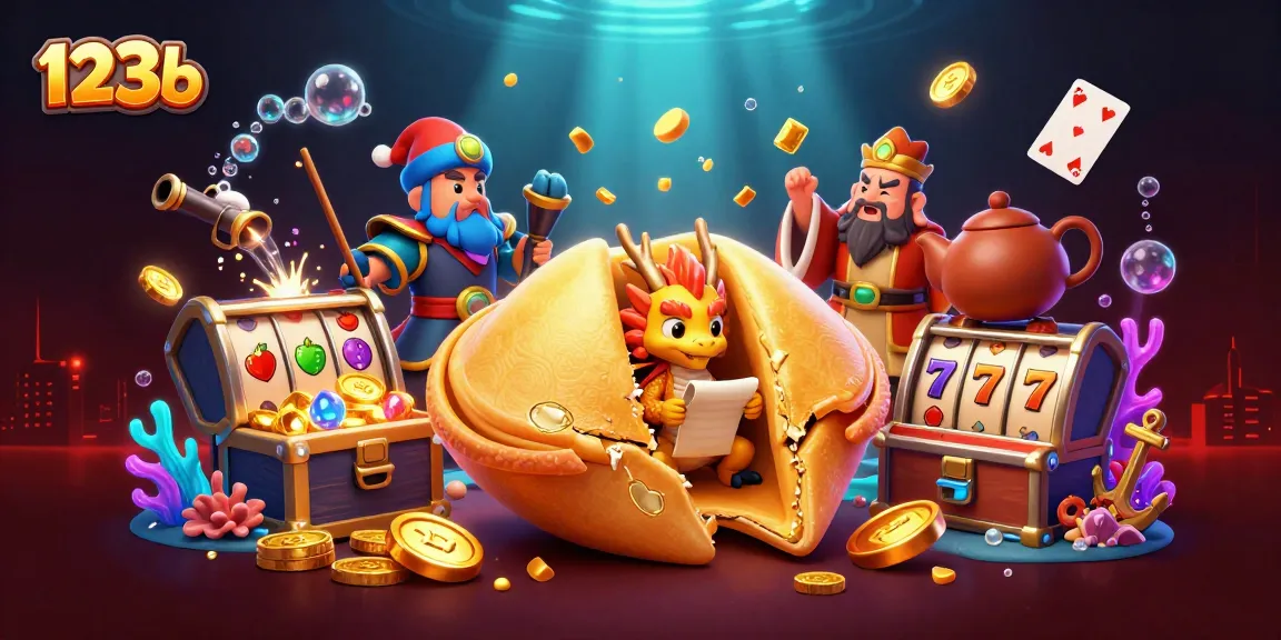 Engage with exciting 123b slot adventures featuring a golden fortune cookie scene packed with treasures.