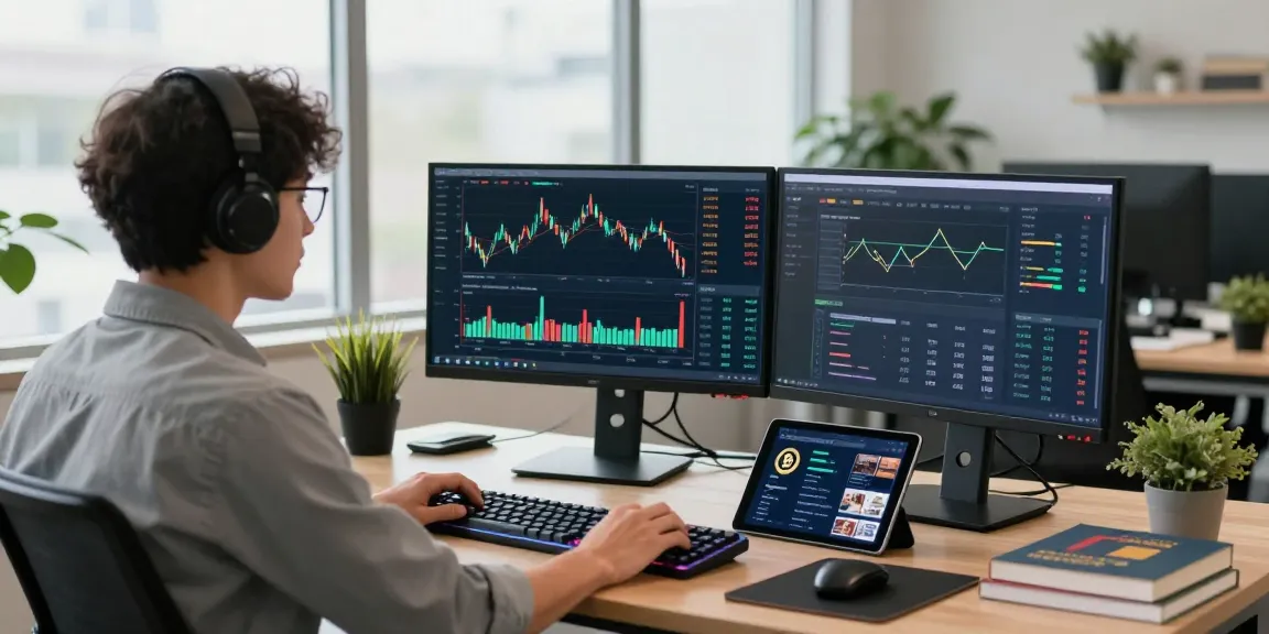 Funexchange trading environment featuring multiple screens and crypto interfaces for security-sensitive investing.