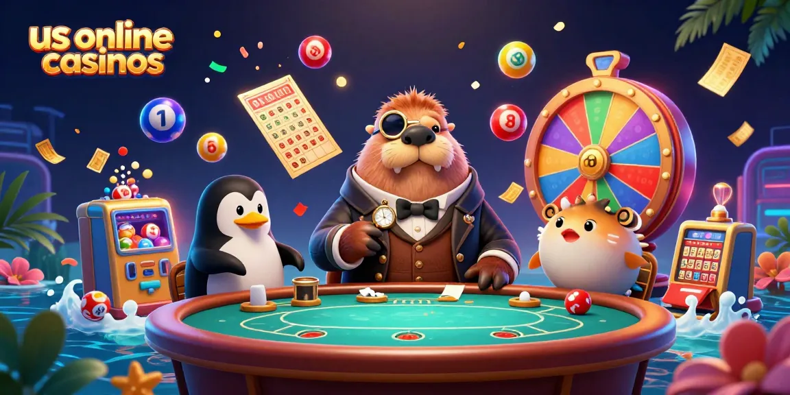 Experience the excitement of us online casinos with a walrus player at an underwater poker table.
