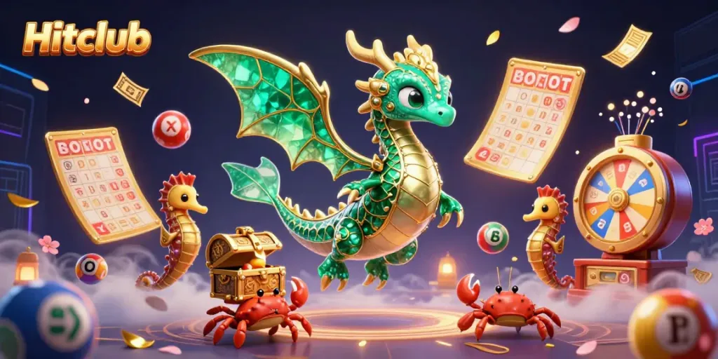 Engage with Hitclub's vibrant lottery scene featuring a majestic sea dragon and dynamic game elements.