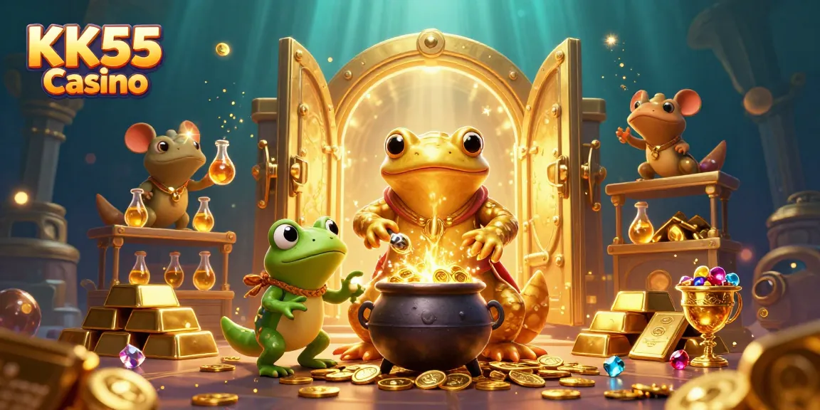 Engage with the magical world of KK55 Casino as a golden salamander transforms base metals into gold coins.