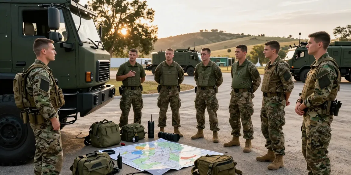 88M Motor Transport Operators training with tactical vehicles at sunset, showcasing teamwork and discipline.