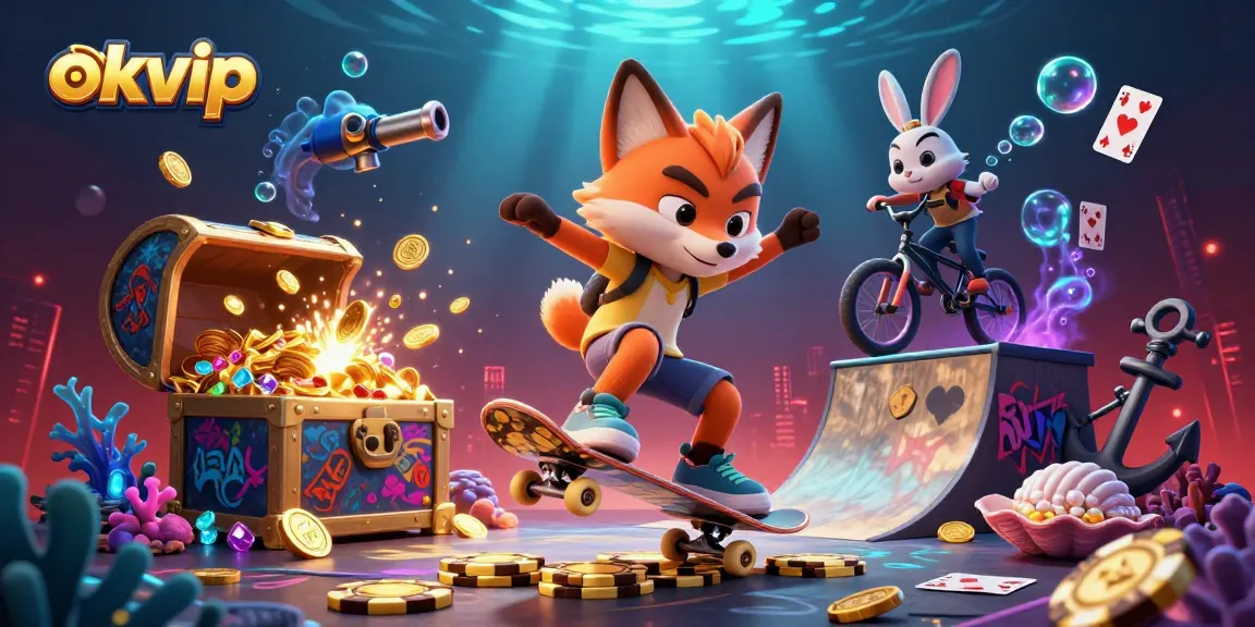 Experience thrilling gaming with okvip illustration featuring vibrant characters and dynamic casino elements.