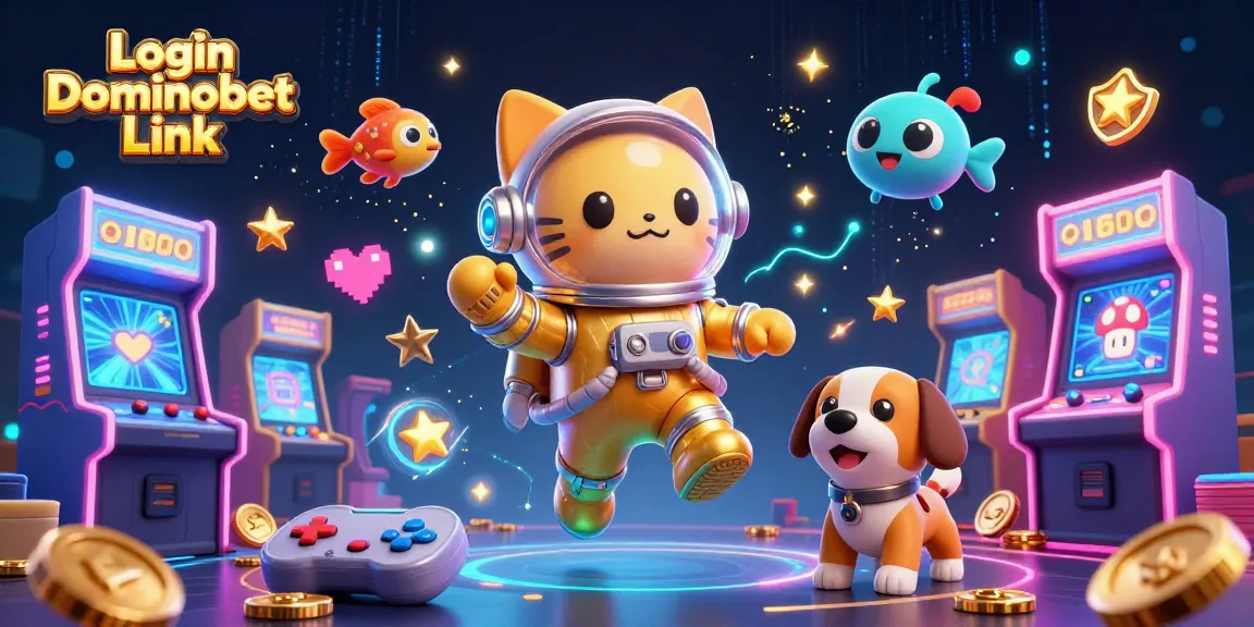 Play poker with the Login Dominobet Link, featuring astronauts and arcade elements for a thrilling experience.