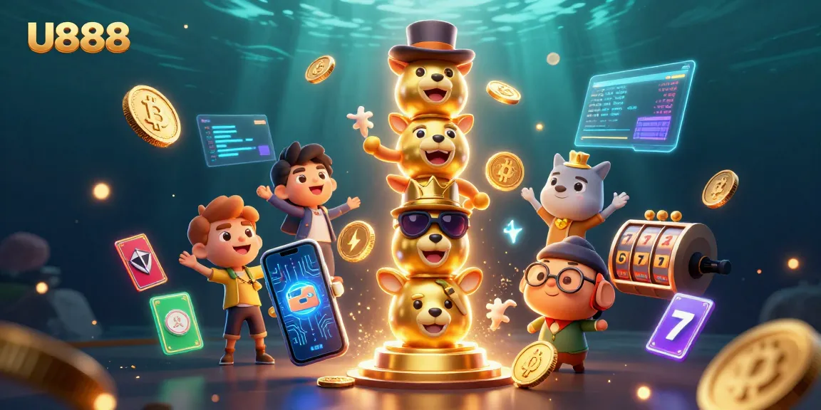 Engage in thrilling gaming action at U888 with vibrant slot reels and animated characters