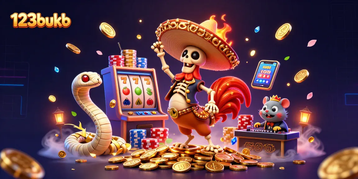 Experience the excitement of 123bukb with vibrant slot games and dazzling winnings in this 3D illustration.