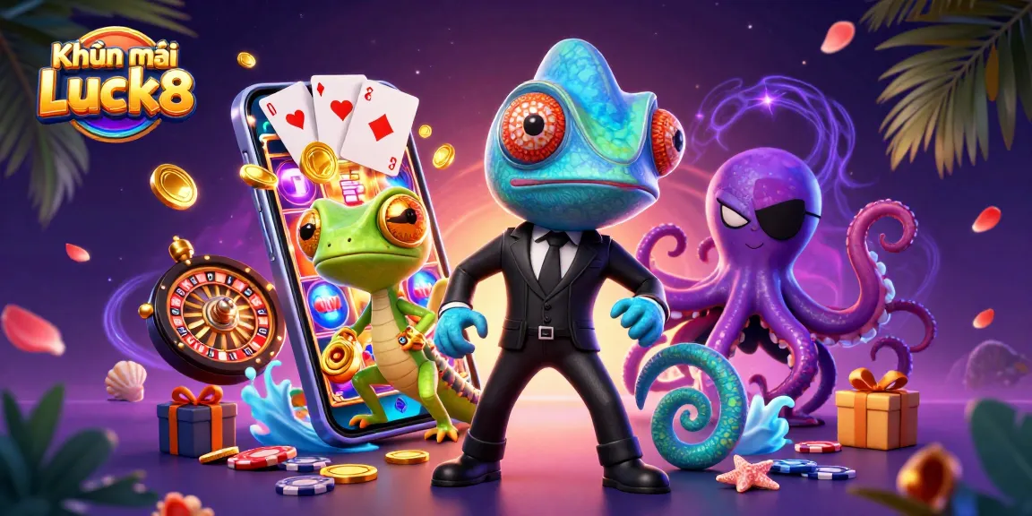 Experience thrilling chances with Khuyến mãi Luck8 as cartoon characters engage in action-packed casino features.