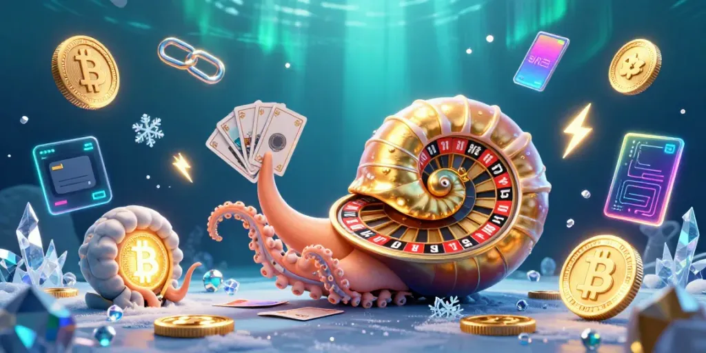 Experience the thrill of JOKER as the giant nautilus showcases an exciting casino scene filled with glowing coins and cards.