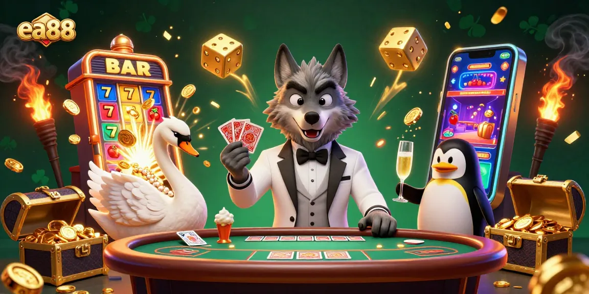 Experience the thrilling world of ea88 casino with a lively 3D illustration featuring exciting gaming elements.