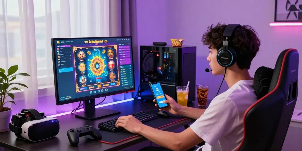 Online gaming session showcasing deposit pulsa tanpa potongan features in a vibrant bedroom atmosphere.