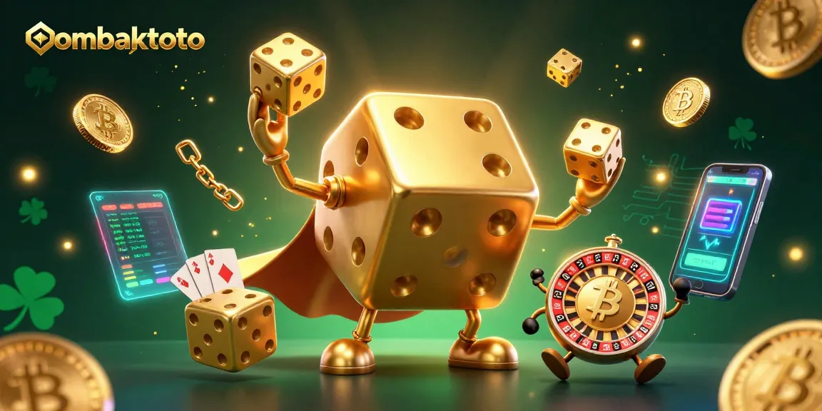 Experience thrilling games at ombaktoto with golden dice golem and vibrant crypto elements.