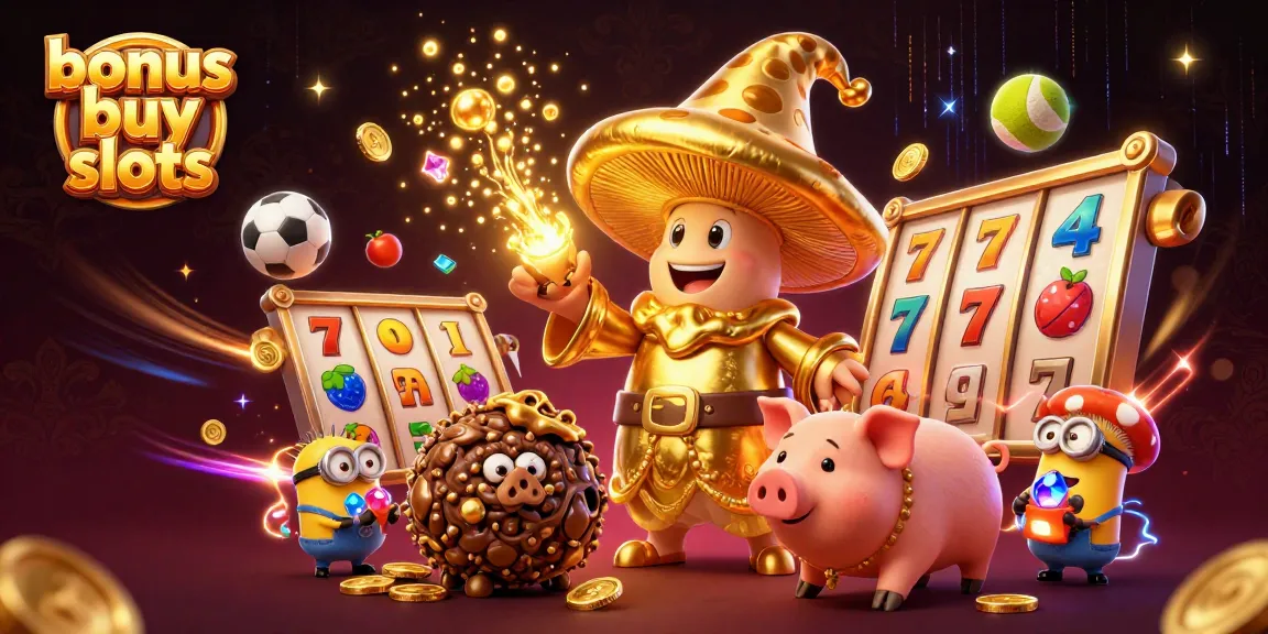Experience thrilling bonus buy slots with captivating characters and dynamic game elements in this vibrant 3D illustration.
