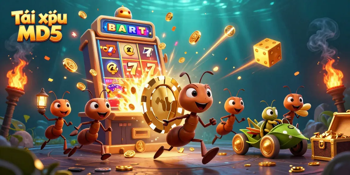 Experience Tài xỉu MD5 in a vibrant 3D scene of ants' heist amidst casino excitement