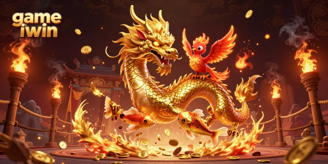Engage in the thrilling game iwin with an action-packed scene featuring a dragon and phoenix.