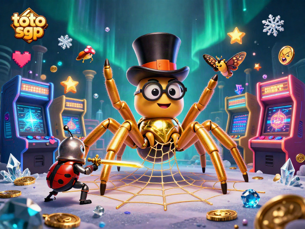 Bet on toto sgp with a vibrant scene of a golden tarantula and beetle knight in a casino