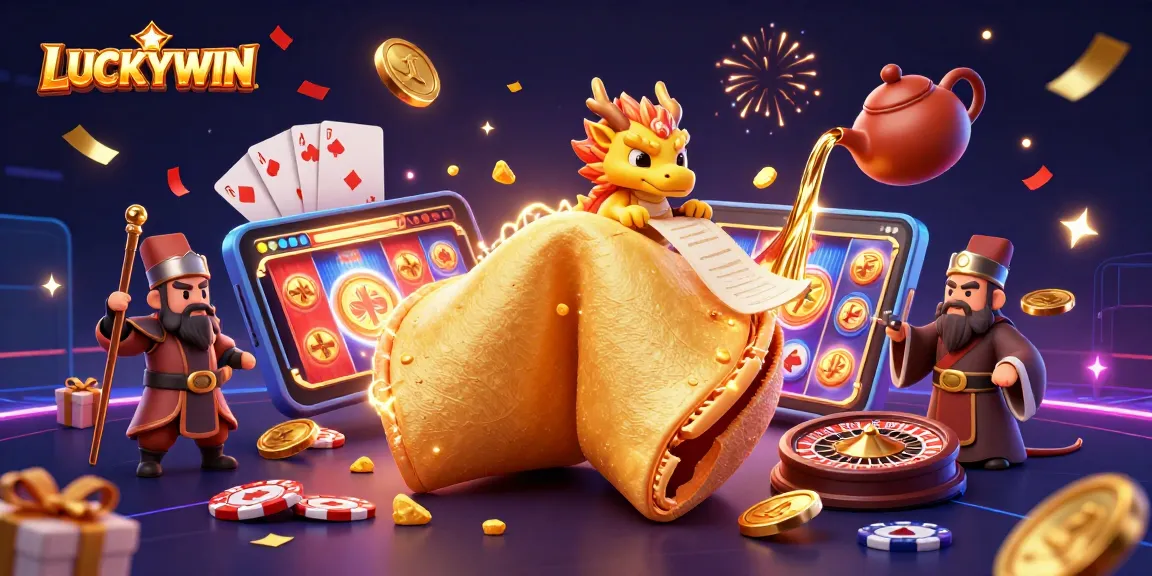 LUCKYWIN showcases a thrilling 3D casino scene with magical elements and vibrant slot games.
