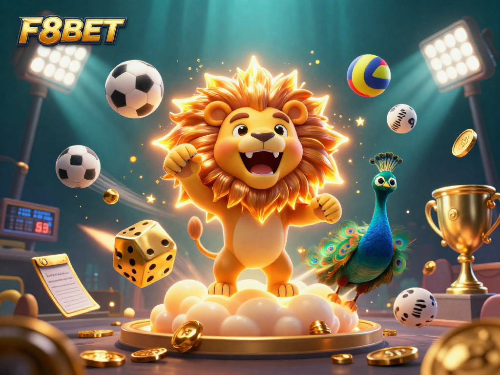 Experience thrilling gaming at F8BET with stunning visuals of sports balls and golden elements in action.