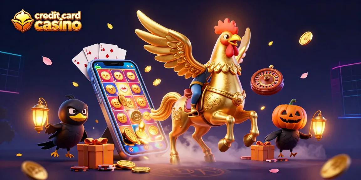 Experience the thrill at a credit card casino with a vibrant 3D scene featuring characters and gaming elements.