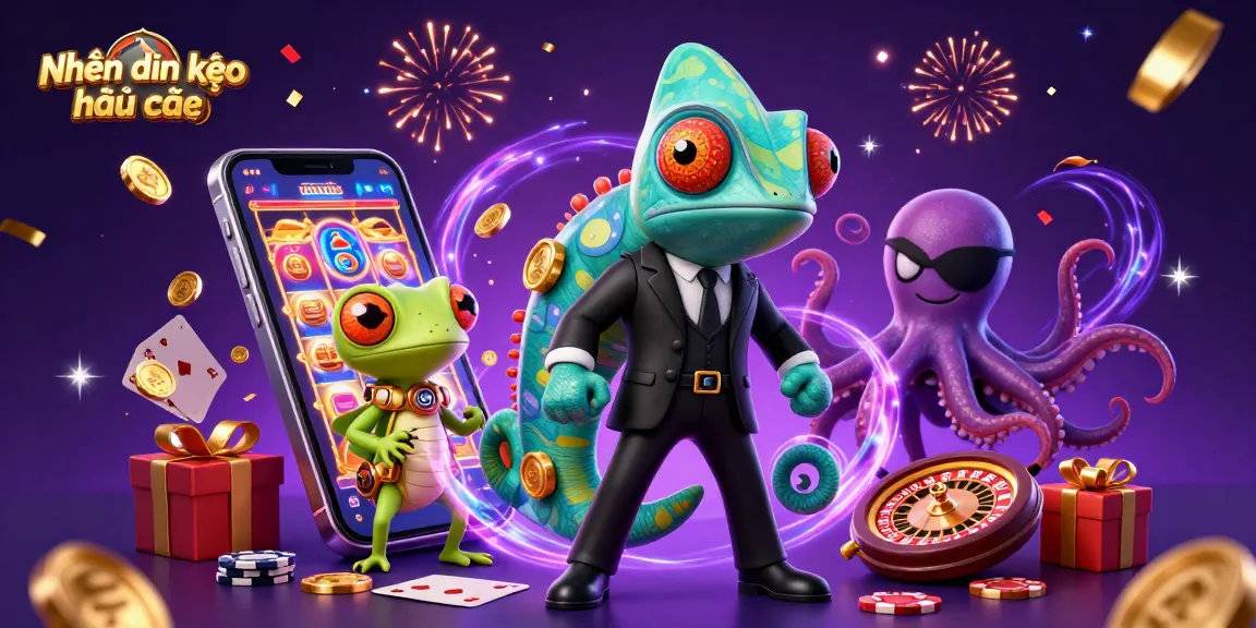 Engage with "Nhận định kèo nhà cái" through a colorful 3D illustration filled with dynamic casino elements.
