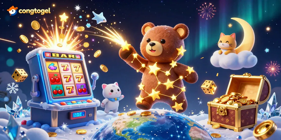 Engage with congtogel as you glimpse a magical casino universe filled with stars and vibrant gaming elements.